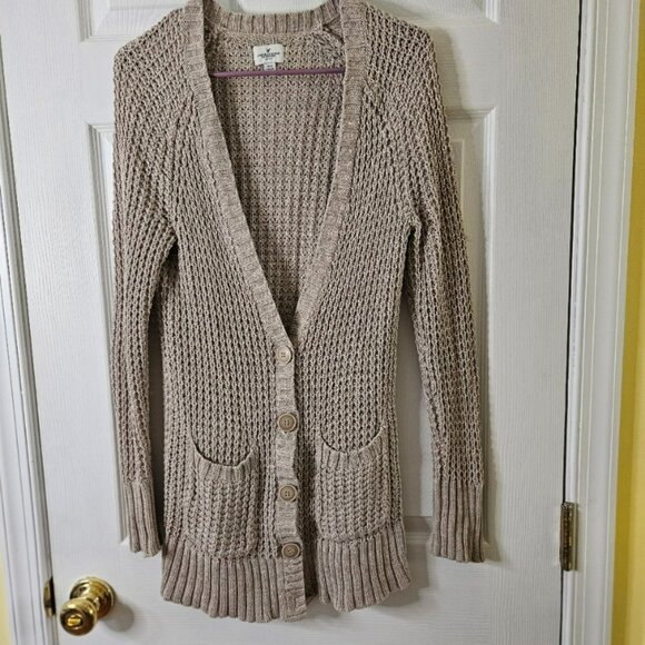 American Eagle Outfitters Womens Cardigan Sweater M Tan Button Up Pockets Tan - Picture 1 of 7